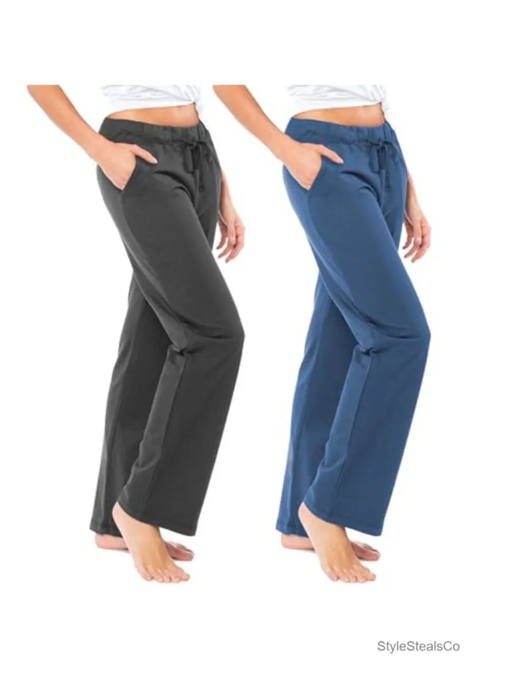 French Terry Cotton Drawstring Pajama Pants Relaxed Fit with Pockets